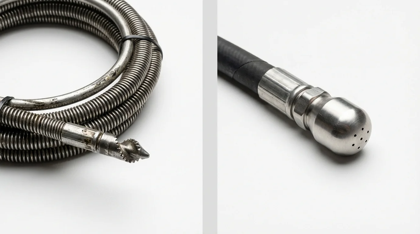 Drain snake cable and hydro jetting nozzle used for drain cleaning in Beatty, NV