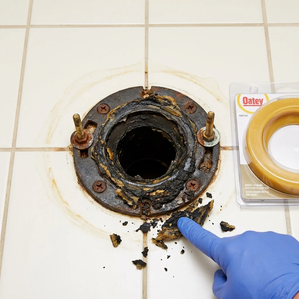 Failed wax ring showing water seepage at the base of a toilet in a Beatty, NV home